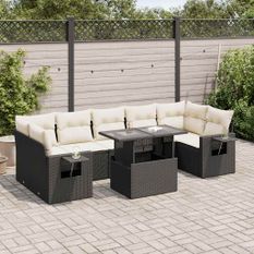 Salon de jardin 8 pcs avec coussins noir résine tressée