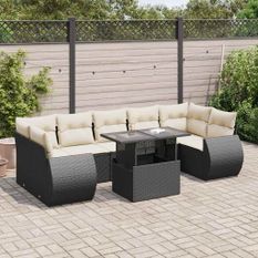 Salon de jardin 8 pcs avec coussins noir résine tressée