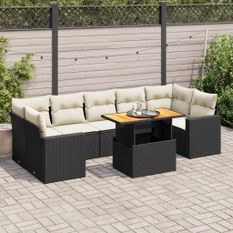 Salon de jardin 8 pcs avec coussins noir résine tressée