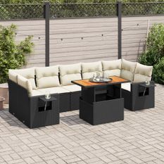 Salon de jardin 8 pcs avec coussins noir résine tressée