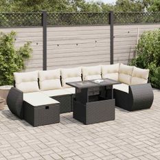 Salon de jardin 8 pcs avec coussins noir résine tressée