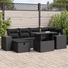 Salon de jardin 8 pcs avec coussins noir résine tressée