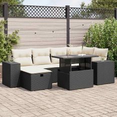 Salon de jardin 8 pcs avec coussins noir résine tressée