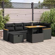 Salon de jardin 8 pcs avec coussins noir résine tressée