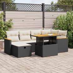 Salon de jardin 8 pcs avec coussins noir résine tressée