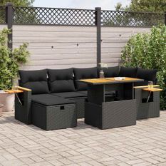 Salon de jardin 8 pcs avec coussins noir résine tressée