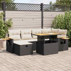 Salon de jardin 8 pcs avec coussins noir résine tressée