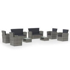Salon de jardin 8 pcs avec coussins Résine tressée Gris 49