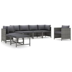 Salon de jardin 8 pcs avec coussins Résine tressée Gris 31
