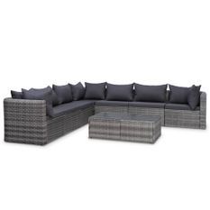 Salon de jardin 8 pcs avec coussins Résine tressée Gris 37