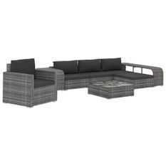 Salon de jardin 8 pcs avec coussins Résine tressée Gris 25