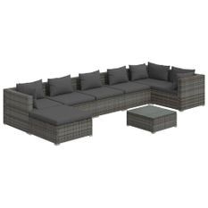 Salon de jardin 8 pcs avec coussins Résine tressée Gris 23