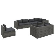 Salon de jardin 8 pcs avec coussins Résine tressée Gris 4