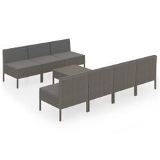 Salon de jardin 8 pcs avec coussins Résine tressée Gris 26
