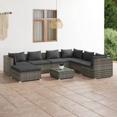 Salon de jardin 8 pcs avec coussins Résine tressée Gris