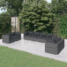 Salon de jardin 8 pcs avec coussins Résine tressée Gris