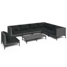 Salon de jardin 8 pcs avec coussins Résine tressée Gris foncé 3