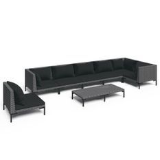 Salon de jardin 8 pcs avec coussins Résine tressée Gris foncé 2