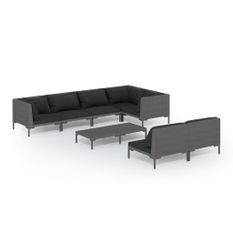 Salon de jardin 8 pcs avec coussins Résine tressée Gris foncé 10