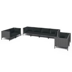 Salon de jardin 8 pcs avec coussins Résine tressée Gris foncé 4