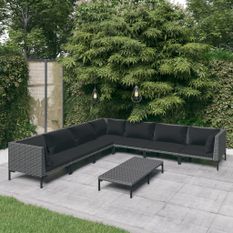 Salon de jardin 8 pcs avec coussins Résine tressée Gris foncé