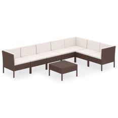 Salon de jardin 8 pcs avec coussins Résine tressée Marron 44