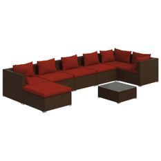 Salon de jardin 8 pcs avec coussins Résine tressée Marron 24