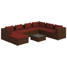 Salon de jardin 8 pcs avec coussins Résine tressée Marron 20