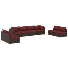 Salon de jardin 8 pcs avec coussins Résine tressée Marron 18