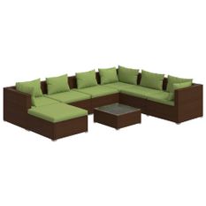Salon de jardin 8 pcs avec coussins Résine tressée Marron 19