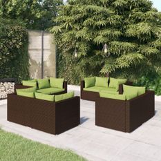 Salon de jardin 8 pcs avec coussins résine tressée marron