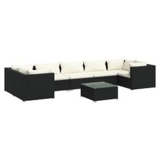 Salon de jardin 8 pcs avec coussins Résine tressée Noir 4
