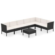 Salon de jardin 8 pcs avec coussins Résine tressée Noir 76