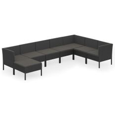 Salon de jardin 8 pcs avec coussins Résine tressée Noir 82