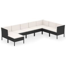 Salon de jardin 8 pcs avec coussins Résine tressée Noir 81