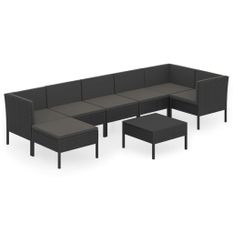 Salon de jardin 8 pcs avec coussins Résine tressée Noir 80