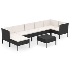 Salon de jardin 8 pcs avec coussins Résine tressée Noir 75