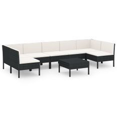 Salon de jardin 8 pcs avec coussins Résine tressée Noir 73