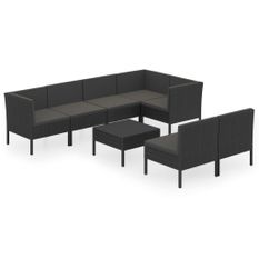 Salon de jardin 8 pcs avec coussins Résine tressée Noir 72