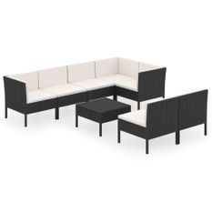 Salon de jardin 8 pcs avec coussins Résine tressée Noir 71