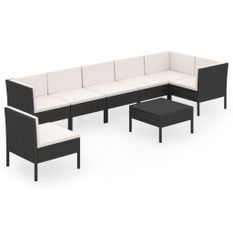 Salon de jardin 8 pcs avec coussins Résine tressée Noir 69