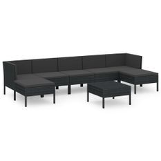 Salon de jardin 8 pcs avec coussins Résine tressée Noir 64