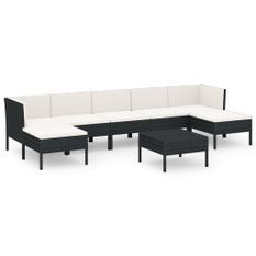 Salon de jardin 8 pcs avec coussins Résine tressée Noir 63