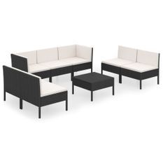 Salon de jardin 8 pcs avec coussins Résine tressée Noir 60