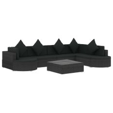 Salon de jardin 8 pcs avec coussins Résine tressée Noir 44