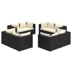 Salon de jardin 8 pcs avec coussins Résine tressée Noir 35