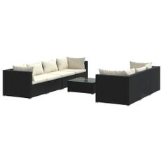 Salon de jardin 8 pcs avec coussins Résine tressée Noir 25