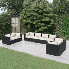 Salon de jardin 8 pcs avec coussins Résine tressée Noir