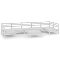 Salon de jardin 8 pcs Blanc Bois de pin massif 30