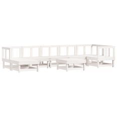 Salon de jardin 8 pcs Blanc Bois de pin massif